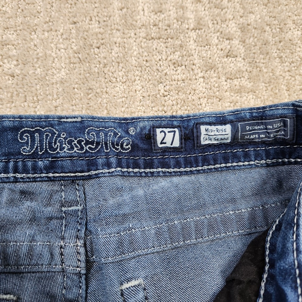 Miss Me Jeans Women 27 Mid Rise Skinny Stretch Denim Acid Wash Y2K Cowgirl - Picture 3 of 12